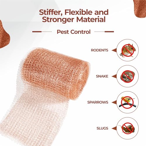copper mesh rodent control 5in x 36ft- rustproof copper mesh roll for rodent bat amp snail - perfect for hole blocking gardening amp sealing water opening - plus bonus scissor amp gloves