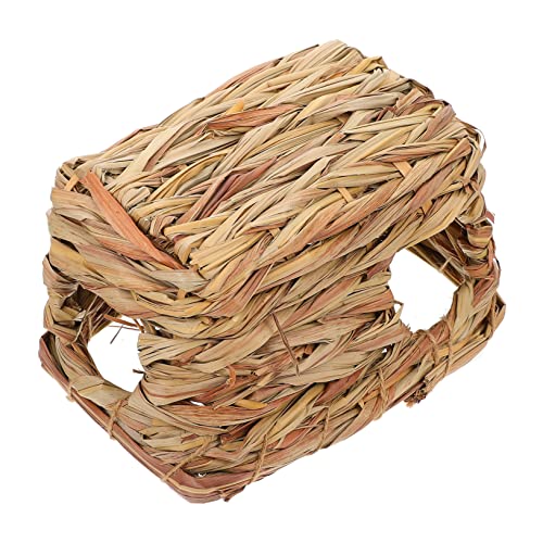 INOOMP ペットベッド モルモットの隠れ家小屋 小さなペットケージハンモック 小動物織り小屋 hamster toys ハムスターの巣 ペット隠しおもちゃ ストロー Light Brown