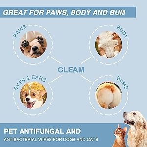 Antifungal and Antibacterial Wipes for Dogs & Cats, Dog Yeast Infection Treatment Wipes, All Natural Grooming Wipes for Cleaning, Help with Hot Spots, Ringworm, and Skin Infections, 160 Count Antifungal and Antibacterial Wipes for Dogs & Cats, Dog Yeast Infection Treatment Wipes, All Natural Grooming Wipes for Cleaning, Help with Hot Spots, Ringworm, and Skin Infections, 160 Count
