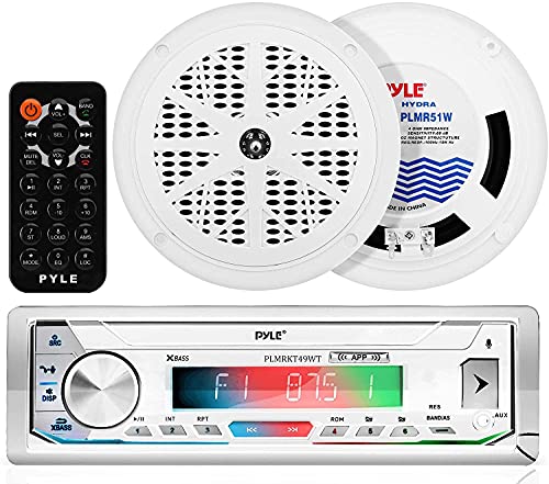 New Arrivals Pyle Bluetooth Marine Receiver Stereo 300W Single DIN Boat Marine Head Unit Amplifier System w/ Digital LCD, Mic, Hands-Free Calling, AUX, MP3/USB/SD, AM/FM Radio, Remote Control PLMRKT49WT.5 (White) Tech Deals 🔥 Pyle Bluetooth Marine Receiver Stereo 300W Single DIN Boat Marine Head Unit Amplifier System w/ Digital LCD, Mic, Hands-Free Calling, AUX, MP3/USB/SD, AM/FM Radio, Remote Control PLMRKT49WT.5 (White)
