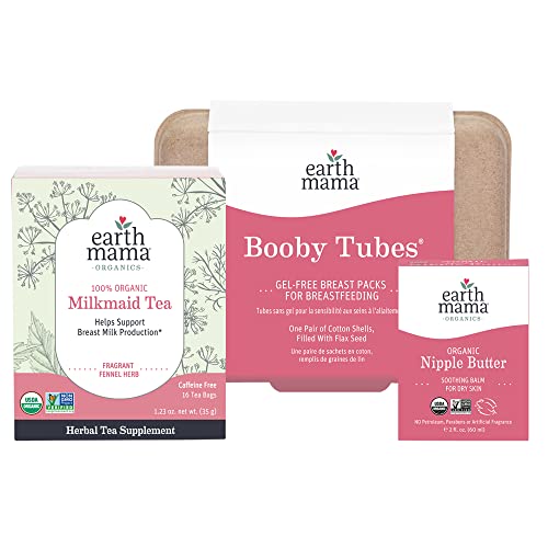 Earth Mama Breastfeeding Kit | Organic Nipple Butter, Organic Milkmaid Tea & Booby Tubes