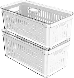 OU Organizador de Geladeira Armário Cozinha, Caixas Plásticas Acrílicas para Legumes, Frutas, Saladas, Livre de BPA (KIT - 10L)