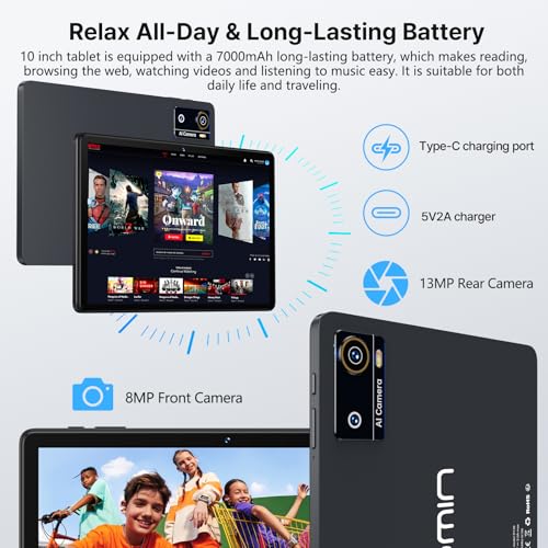 Image of Android 16 Tablet 2026 10 Inch Tablet Octa-Core Processor AI Gemini 12GB RAM + 64GB ROM + 1TB Expand,7000mAh Battery,5GWiFi,8+13MP Camera 2in1 Tablets with Keyboard,Case,Mouse,Stylus