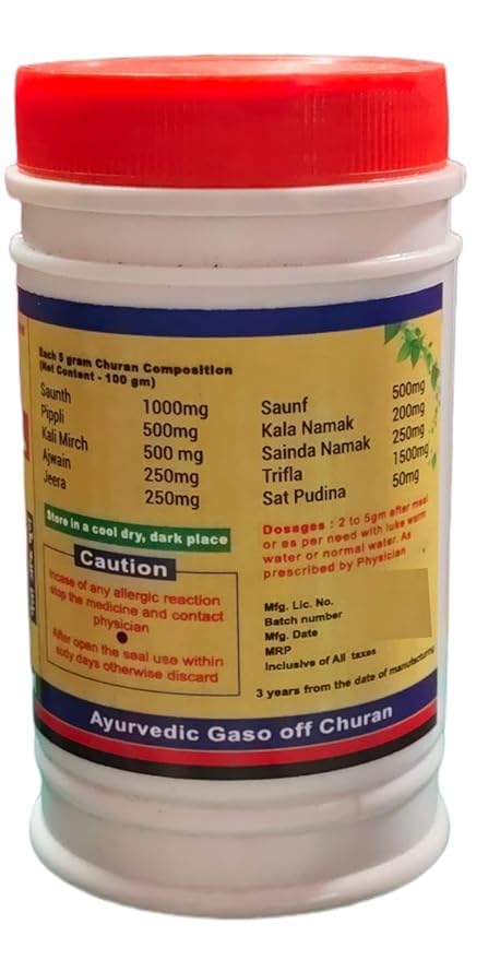 Image of GASO - OFF CHURAN l Herbal Gas & Acidity CARE CHURAN (Powder) 100 gm l Eases constipation & Bowel movement, Abdominal gas,hyperacidity l 10 Herbs Natural Digestive Fakki (Pack Of 2)