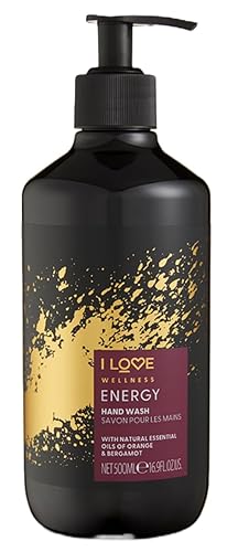 I Love Wellness Energy - Jabón de manos hidratante con aceites esenciales, perfumado naturalmente con cardamomo, con vitamina E, 16.9 onzas