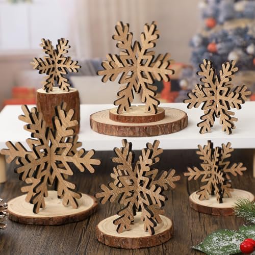 Bucherry 12 Pcs Wooden Snowflake Table Decor 3D Snowflake Tabletop
