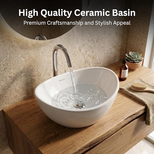 Image of Parryware VALLURE bowl basin | Glossy Finish | Wash Basin Over Counter | Wall Mount Sink (410 x 365 x 185 mm) | C04621C