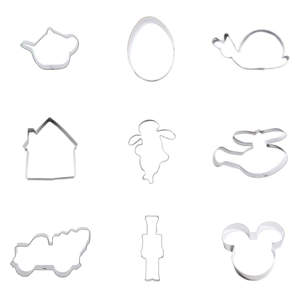 9 PCS Metal Cookie Cutter Biscuit Pastry Fondant Mickey Mich Man Guy Trolley Helicopter Ghost Soul House