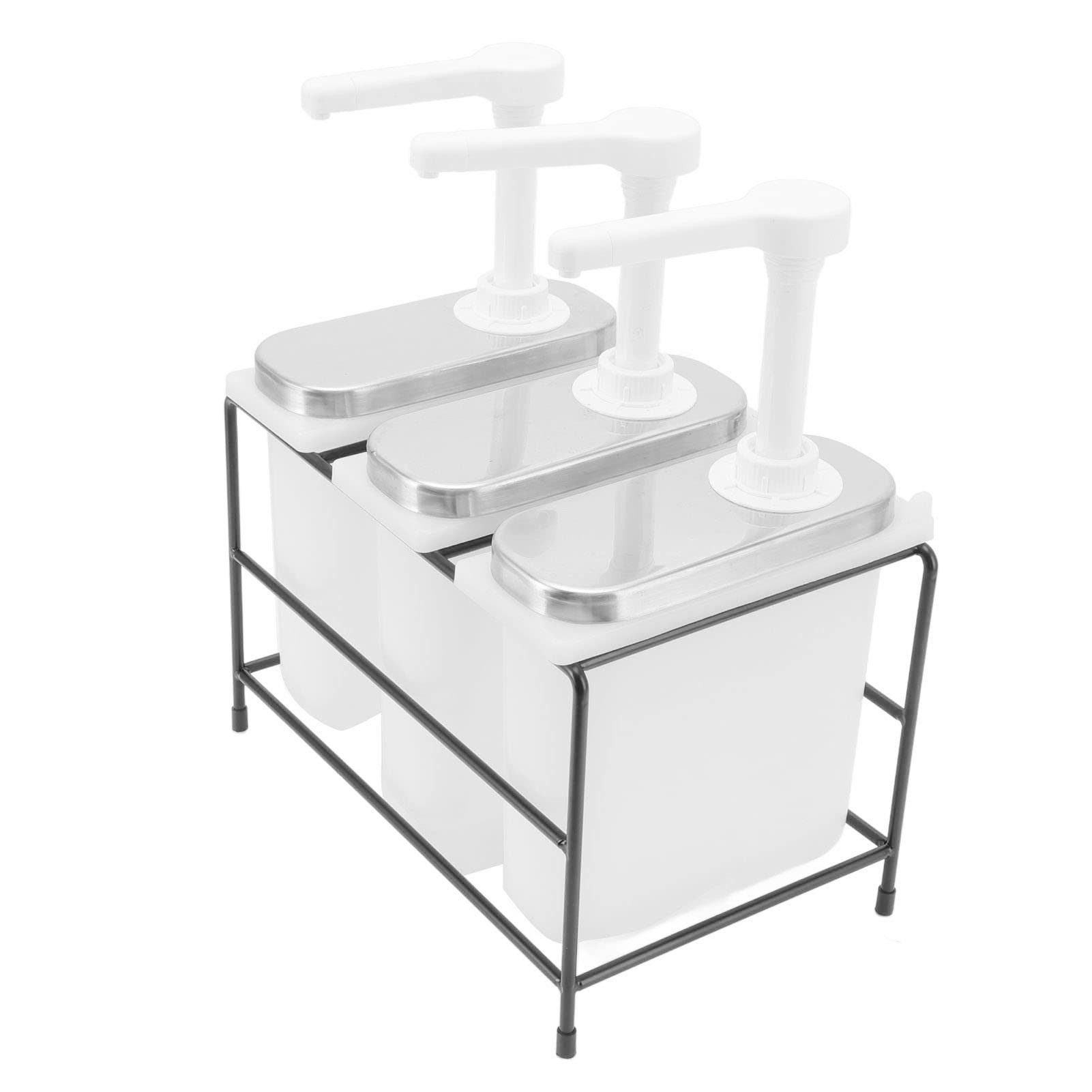 Zerodis Gewürz-Pumpspender, Sirup-Pumpspender aus Edelstahl und Kunststoff mit 3 Saucenpumpen, 35-ml-Handpress-Design, Abnehmbarer Tank für Sojasauce, Öl, Ketchup, Salatdressing (1L