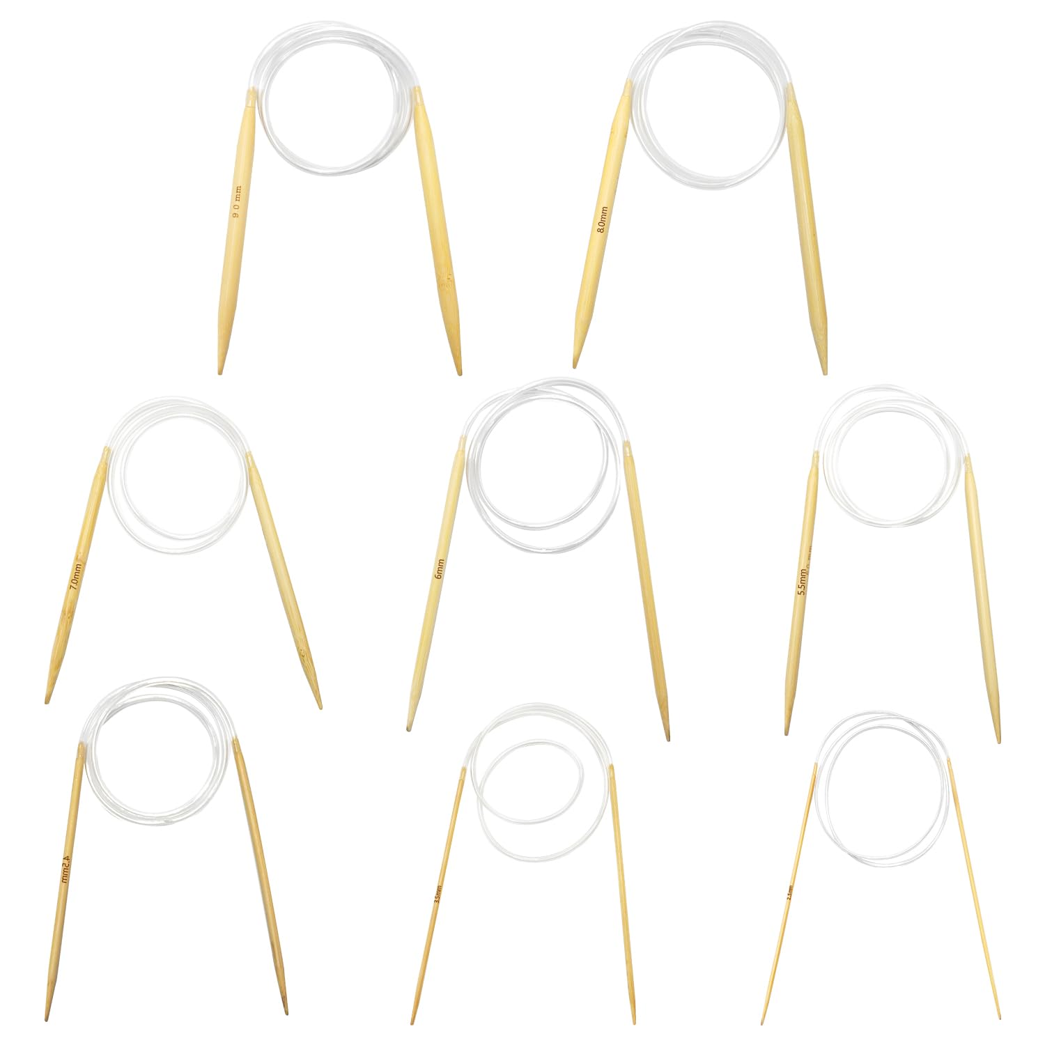 Bamboo Circular Knitting Needle Set, 8 Sizes Bamboo Round Knitting Needle Set with Clear Plastic Tubes, Double Pointed Circular Knitting Needles for Hats Gloves Scarfs (80 cm)