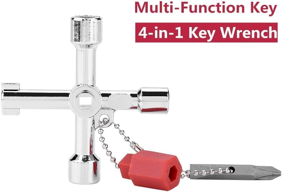 Miniatura 8 de Nikou Llave de 4 vías, llave de agua cruzada multifuncional de aleación de zinc para fontaneros, electricistas, puerta de tren, caja de armario