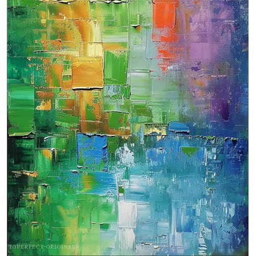 Toperfect 29 Arte abstrata original 078, verde e azul em acrílico, decoração minimalista, pintura impasta feita à mão por professores - 5