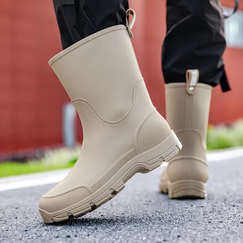 Image of WOWSTICK Waterproof Rain Boots for Men and Women Lightweight Slip Resistant Fishing Deck Garden Mid-calf Outdoor Work Booties