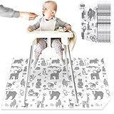 Drydiet 100 Pack 28'x47' Disposable Floor Splat Mats for Under High Chair with Animals Print, Waterproof Plastic Floor Mat Multipurpose Baby Led Weaning Supplies(Forest Animal)