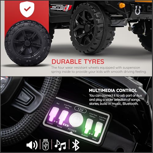 Image of Baybee Trojan Battery Operated Jeep for Kids with RGB Windshield Light, Bluetooth, USB & Music | Baby Big Ride on Battery Car | Electric Jeep Car for Kids to Drive for 2 to 6 Years Boys Girls (Black)