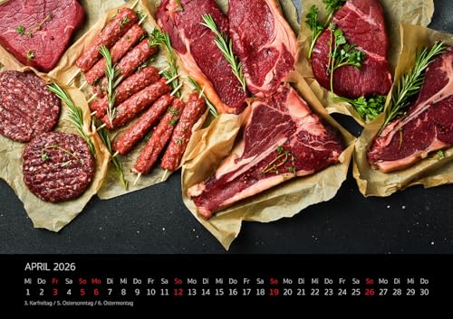 Edition Seidel Premium Kalender Fleischeslust 2026 Format DIN A3 Wandkalender Fleisch Lust Steak Wurst Hamburger garantiert vegetarierfrei