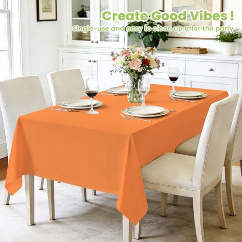 Image of Mulbozy Orange Plastic Table Cloth Disposable 4 Pack, 54 x 108 Inch Tablecloths Rectangle, Orange Plastic Table Cover for Party Decor
