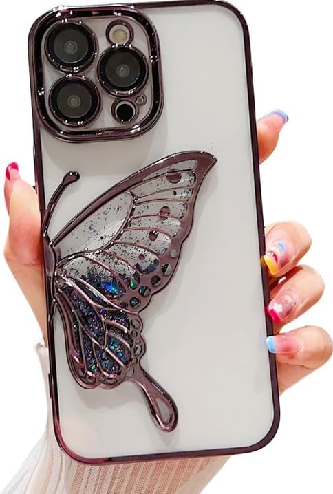 Image of PEEPERLY Back Cover Case for iPhone 14 Pro Max Scratch Resistant Anti-Slip TPU Shockproof Protective Durable Glowing Butterfly Transparent Case for Girls & Women(Black)