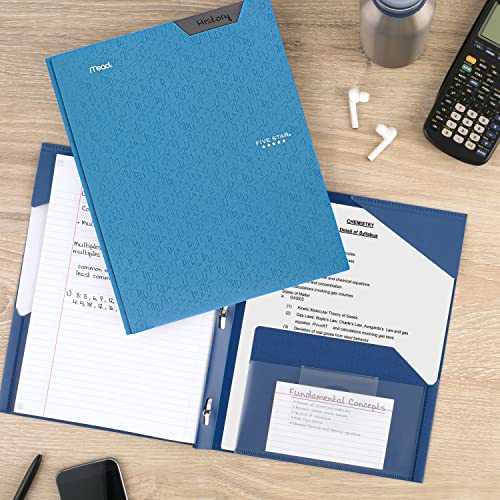 Five Star 2-Pocket Folder, Plastic Folder With Stay-Put Tabs And Prong Fasteners, Fits 3-Ring Binder, Holds 8-1/2" X 11" Paper, Writable Label, Tidewater Blue (72107) #TOP6