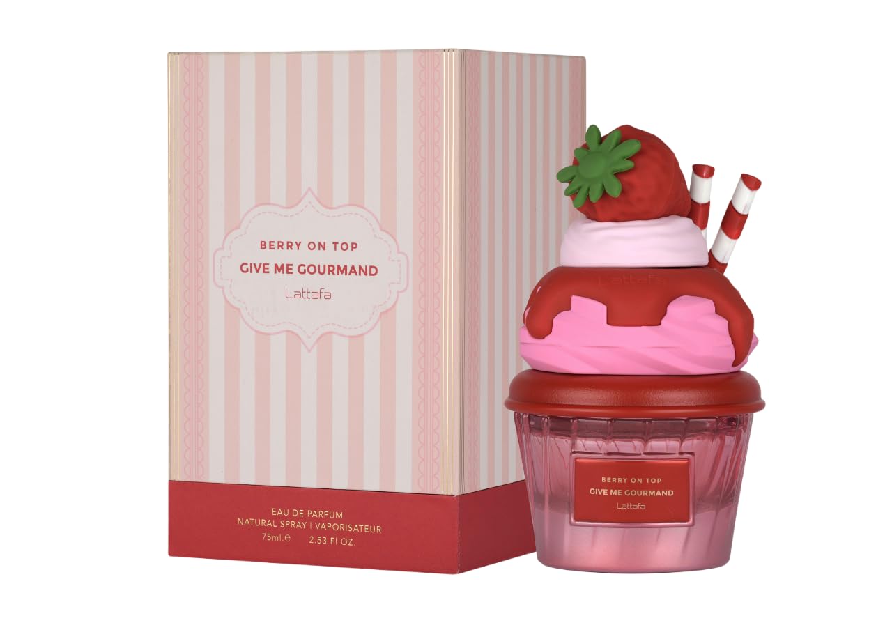 Lattafa Berry On Top Eau de Parfum 75ml, Perfume Árabe Unisex de Larga Duración, Incluye Atomizador Recargable, Fragancia Dulce, Frutal y Cremoso con Notas de Fresa, Vainilla y Almizcle (Berry On Top)
