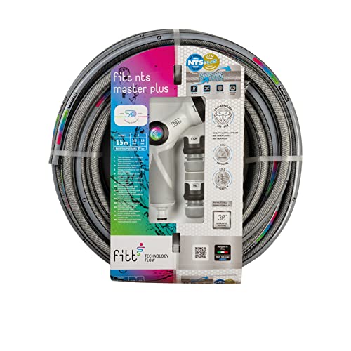 FITT NTS MASTERPLUS 1/2" (12,5mm) 15m - Manguera para Riego de Jardín Robusta para Uso Intensivo Profesional con Pistola Multichorro y Racores Cover