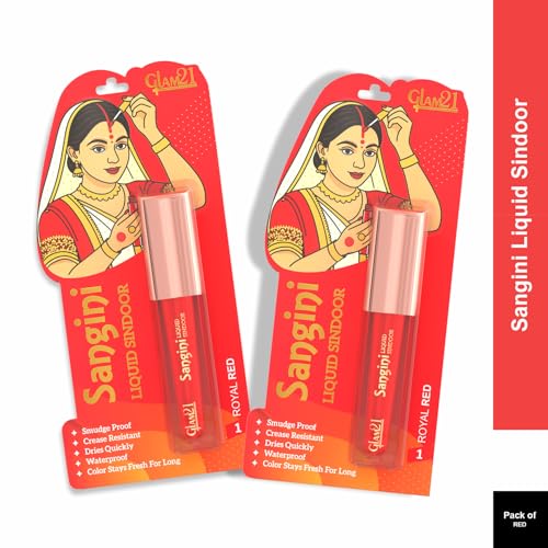 Image of Glam21 Sangini Liquid Sindoor | Rich Color & Smooth Application | Long-Lasting Matte Finish | Quick-Dry, Smudge-Proof & Comfortable Wear | For Everyday & Festive Use |Pack of 2 | 4ml Each , Royal Red