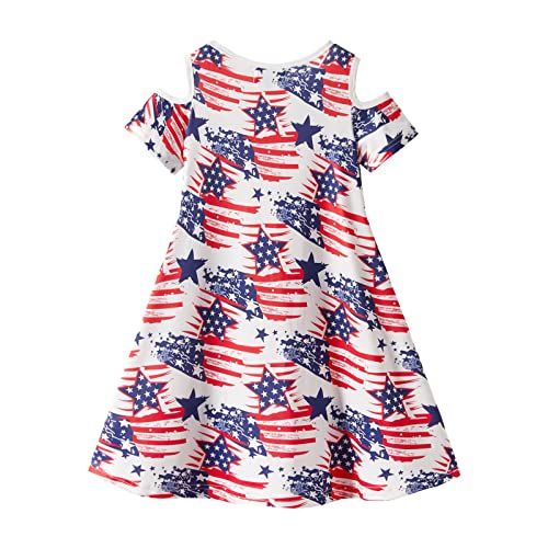 LittleSpring Girls Cold Shoulder Short Sleeve Summer Swing Dress2