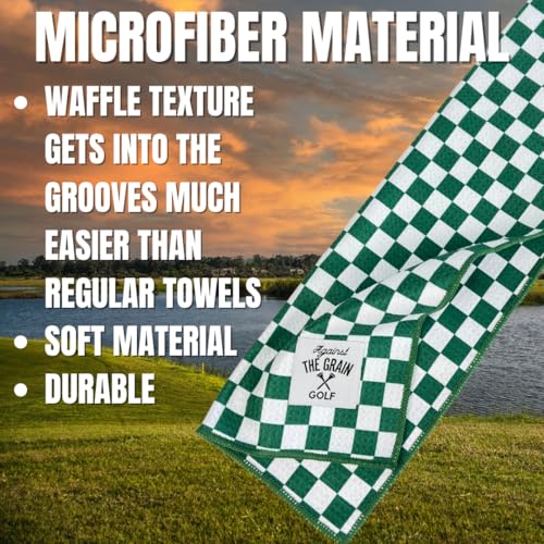 Against The Grain Microfiber Golf Towel with Clip - (12"x20") Green & White Checkered Design Golf Club Towel, Golf Towels for Golf Bags for Men & Women - Image 4