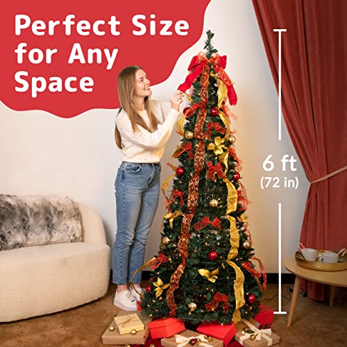 image for Prextex Premium 6 ft Pre-Decorated Christmas Prelit Pop Up Tree - Pop 