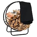 Sunnydaze Outdoor Firewood Log Rack Hoop and Cover Set - Powder-Coated Steel Round Firewood Rack and PVC Cover - Black - 24-Inch