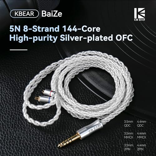 Yinyoo KBEAR 2-Pin IEM Kabel – 5N 8-Core OFC Silberbeschichtetes HiFi In-Ear Monitor Kabel, 120 cm, 3,5 mm Anschluss, Kompatibel mit SIMGOT EW300/EW200 für Musiker und Audiophile