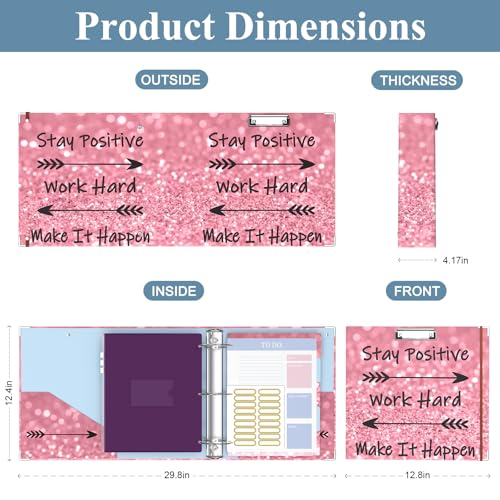 Image of 3 Ring Binder, 3 Inches Round Ring Binder with Clipboard, Dividers Tabs, PVC Zipper Bag Sleeves & to Do List Planners for Women, Men, School, Office Supplies, Work Hard