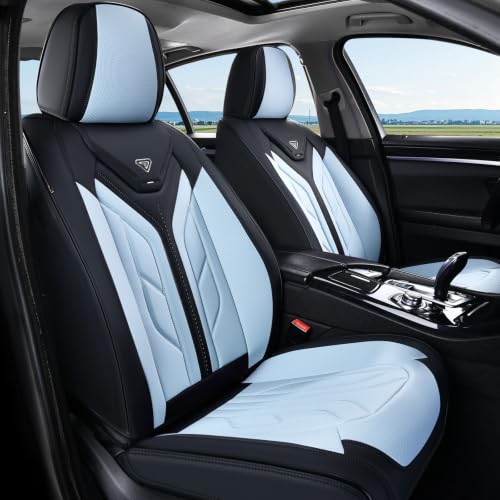 Image of Coverado Seat Covers, Car Seat Covers Front Seats, Leather Seat Covers for Cars, Automotive Seat Covers Car Seat Protector Car Seat Cushion Universal Fit for Most Sedans SUV Truck(Black&Light Blue)