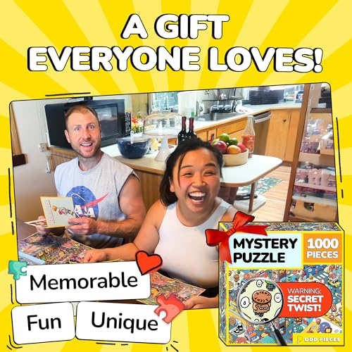 Image of Odd Pieces Jigsaw Puzzles 1000 Pieces with Storytelling Comics, for Women, White Elephant, Mystery Puzzle for Adults & Kids - 19.7'' x 27.6'' Frameable Magic Puzzle Art (Turbo 3000)
