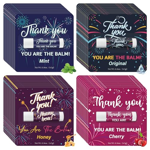 Image of 24 Pack Employee Appreciation Gifts Lip Balm Bulk Thank You Small Gift for Staff Coworkers Teacher Cool Team You Are The Balm Nurses Inspirational Lip Balm Original Mint Honey Cherry
