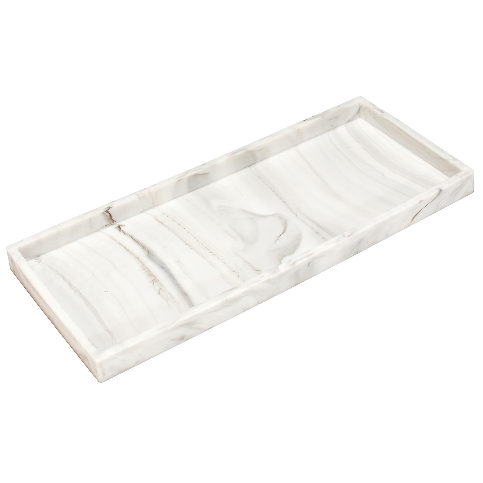 DNC Silicone Bathroom Vanity Tray for Counter, 11.8" Kitchen Sink Soap Tray for Dish Holder Dispenser Countertop Toilet Tank Decor Organizer Marble White