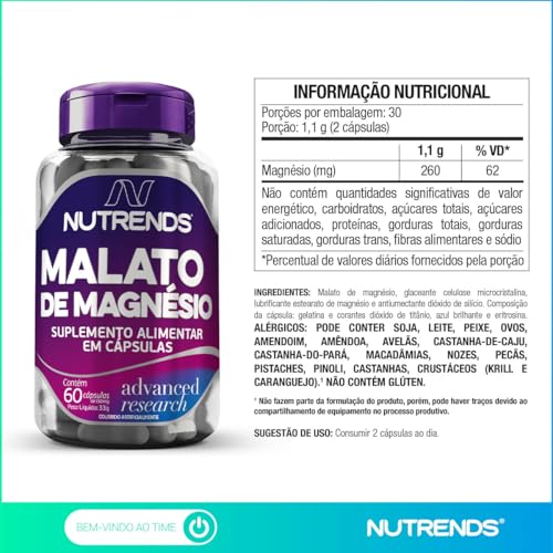 Nutrends Malato De Magnésio 60 Cápsulas