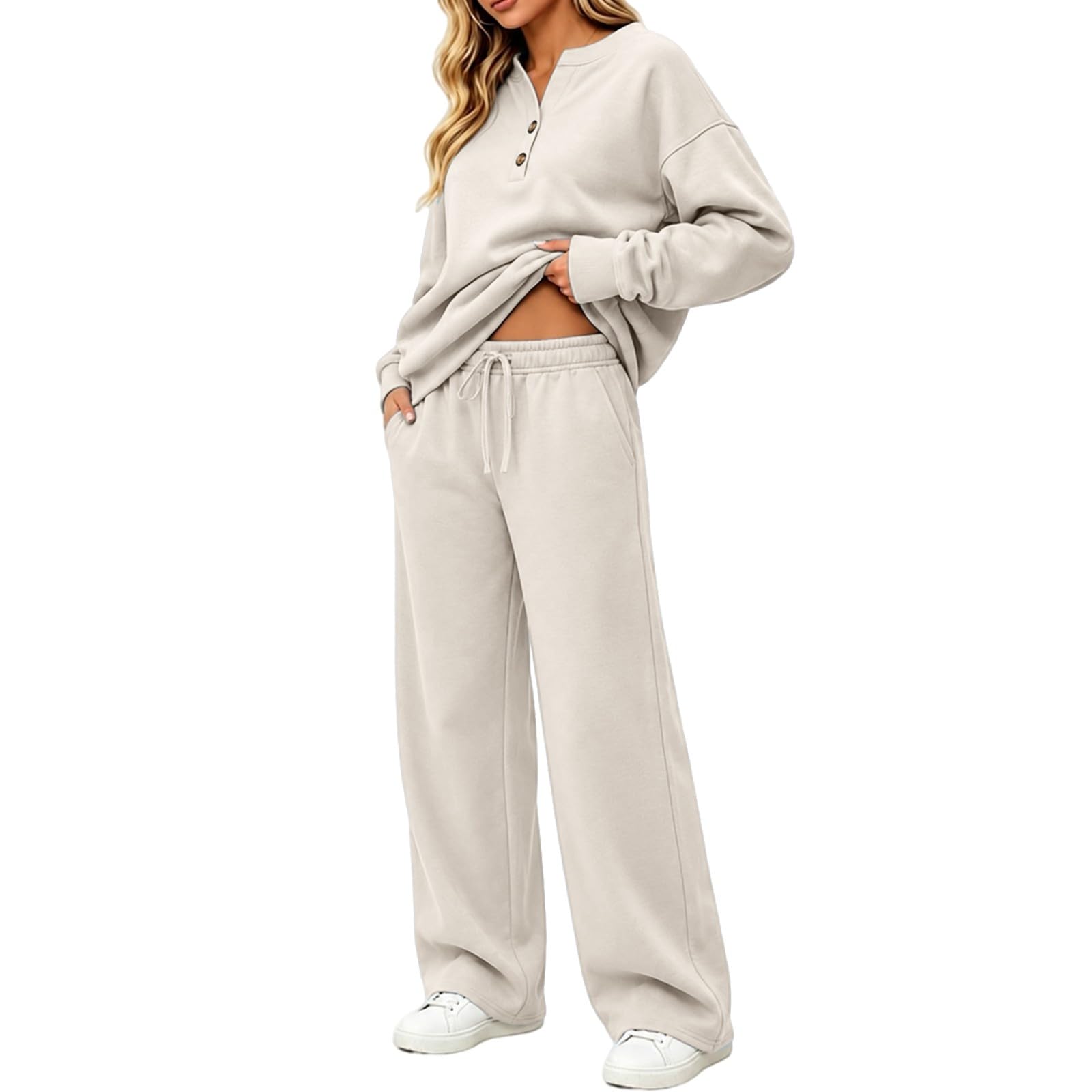 Tute Donna Eleganti 2 Pezzi Completi Sportiva Manica Lunga Scollo a V Completo Da Ginnastica Tuta Palestra Casual Set Top E Pantaloni a Gamba Larga Tute Per Jogging Fitness Yoga Da Casa Autunno