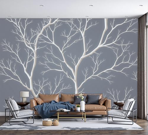 Papier peint en soie panoramique effet 3D moderne silhouettes d'arbres - 2