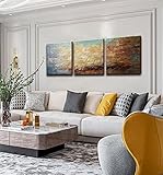 Abstract Wall Art 100% Hand Painted Modern Oil Painting on Canvas Large Framed Blue and Brown 3 Piece Artwork Ready to Hang for Living Room Bedroom Office Home Decoration 20x60inches