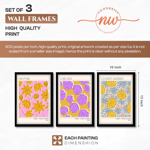 Image of NoWorries Trendy Abstract Floral Art Wall Frames | Modern Botanical Prints Inspired by London Paintings 300 GSM Premium Prints | Synthetic Wooden Stylish Frame Wall Decor for Bedroom, Living Room, Cafe & Office (Set of-3) (BLACK, ART-8, 10X13INCHES)