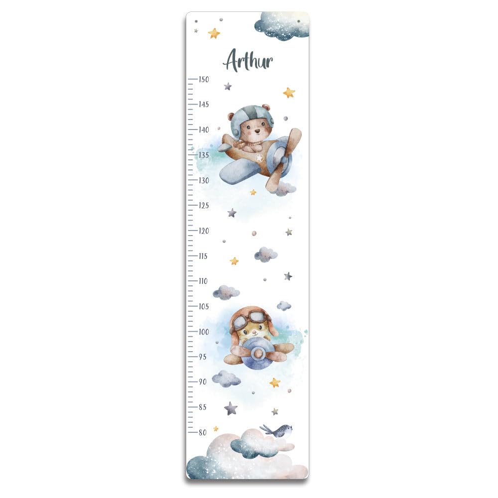 Adzif.biz Le sticker de decoration - Toise murale enfant personnalisable Avion - Toise prénom à suspendre - Tableau croissance enfant