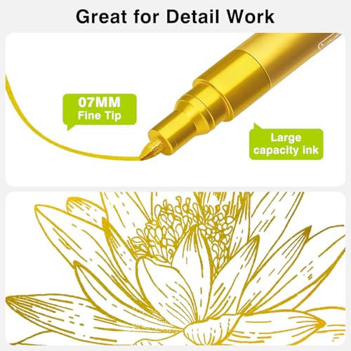 Image of SFAIH Gold Paint Pens - 4 Pack 0.7MM Fine Tip Gold Acrylic Paint Pen for Rock Painting, Wood, Metal, Fabric, Plastic, Canvas, Glass, Ceramic, Diy Crafts, Drawing, Tire