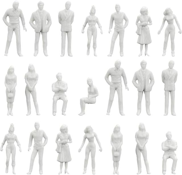 XAVSWRDE 100 PCS Model Train People Passengers 1:50 White Unpainted Architectural Tiny Mini People Figures Plastic O Scale Figures Sitting and Standing for Miniature Scenes Micro Landscape Doll House