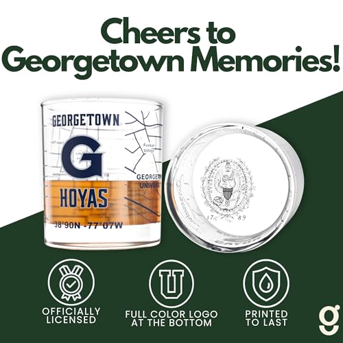 Image of Greenline Goods Georgetown University Hoyas Whiskey Glasses Set of 2, 10 oz Rocks Glasses with Full-Color Logo & Campus Map - Officially Licensed Bourbon Glass Gift for Alumni & Fans