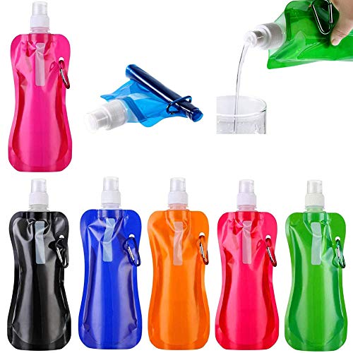 ROBAKO Bolsa de Agua Reutilizable Plegable de 700 ml Botella de Agua Plegable/para Deportes al Aire Libre Ciclismo Senderismo / 6 Colores/Paquete de 6