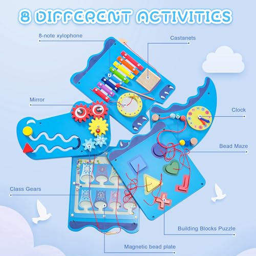 Image of Crocodile Sensory Toys Activity Wall Panels, Educational Montessori Busy Board for Toddlers, Activity Cube - Sensory Wall, Wooden Learning Toys, Interactive Toy, Blue