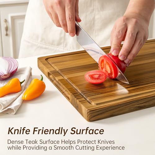 Image of Teak Wood Cutting Board Set of 3 Wooden Cutting Boards for Kitchen | Premium Teak Wood • FSC Certified • Deep Juice Groove • Built-In Handles • Non-Slip Feet • 3 Practical Sizes • Gift-Ready Box