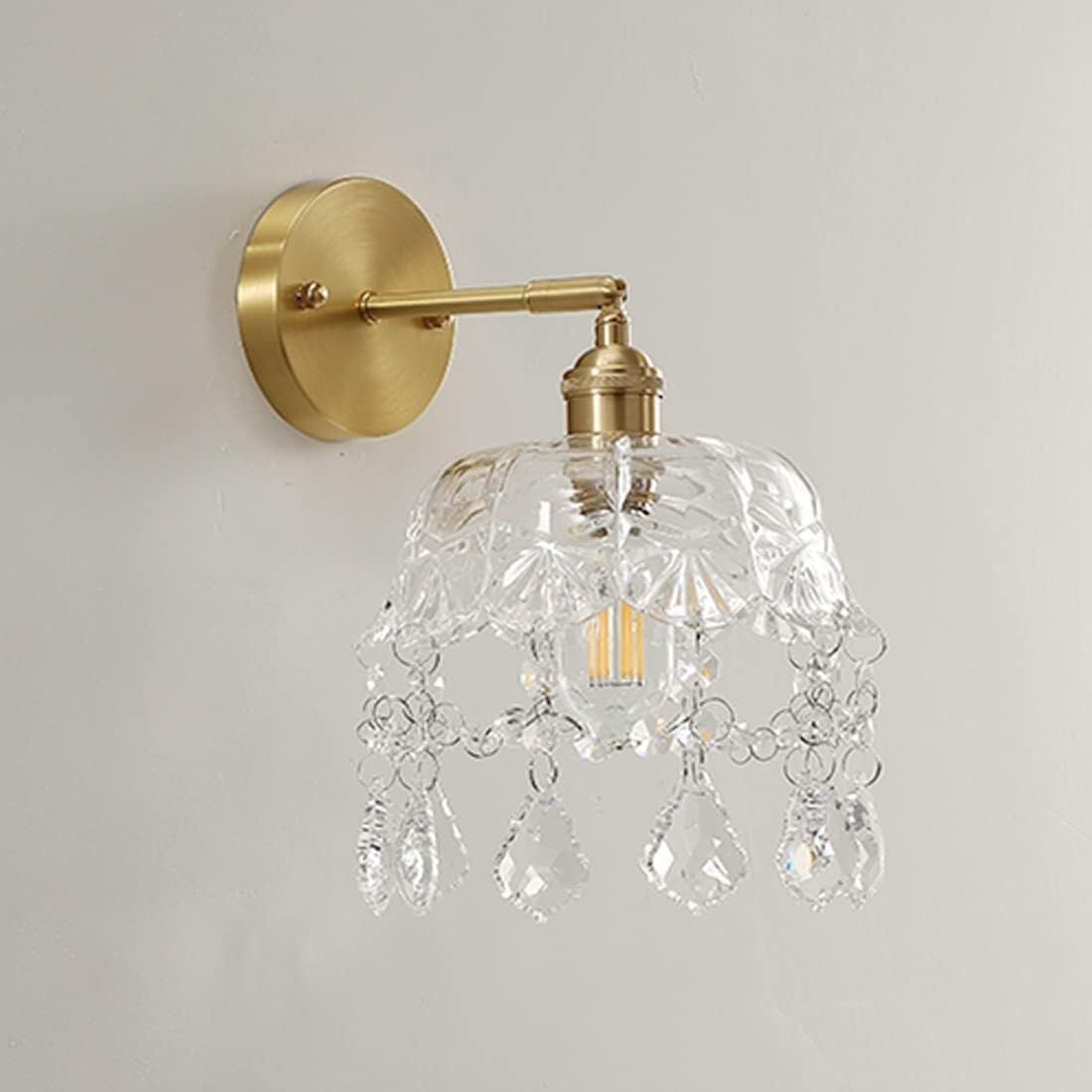 Aplique de pared de cristal K9 dorado con casquillo E27 para iluminación interior vintage