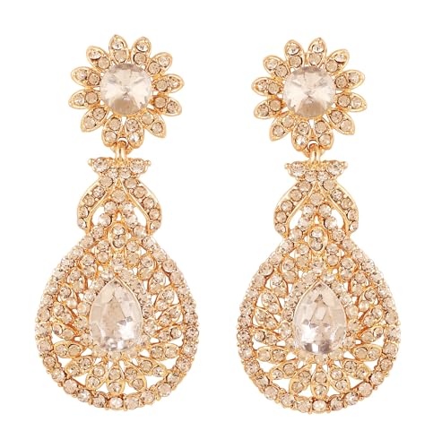 Touchstone Indian Bollywood Bling Perfect Handcrafted Fascinating Floral Designer Jewelry Chandelier Earrings In Gold or White Tone For Women.